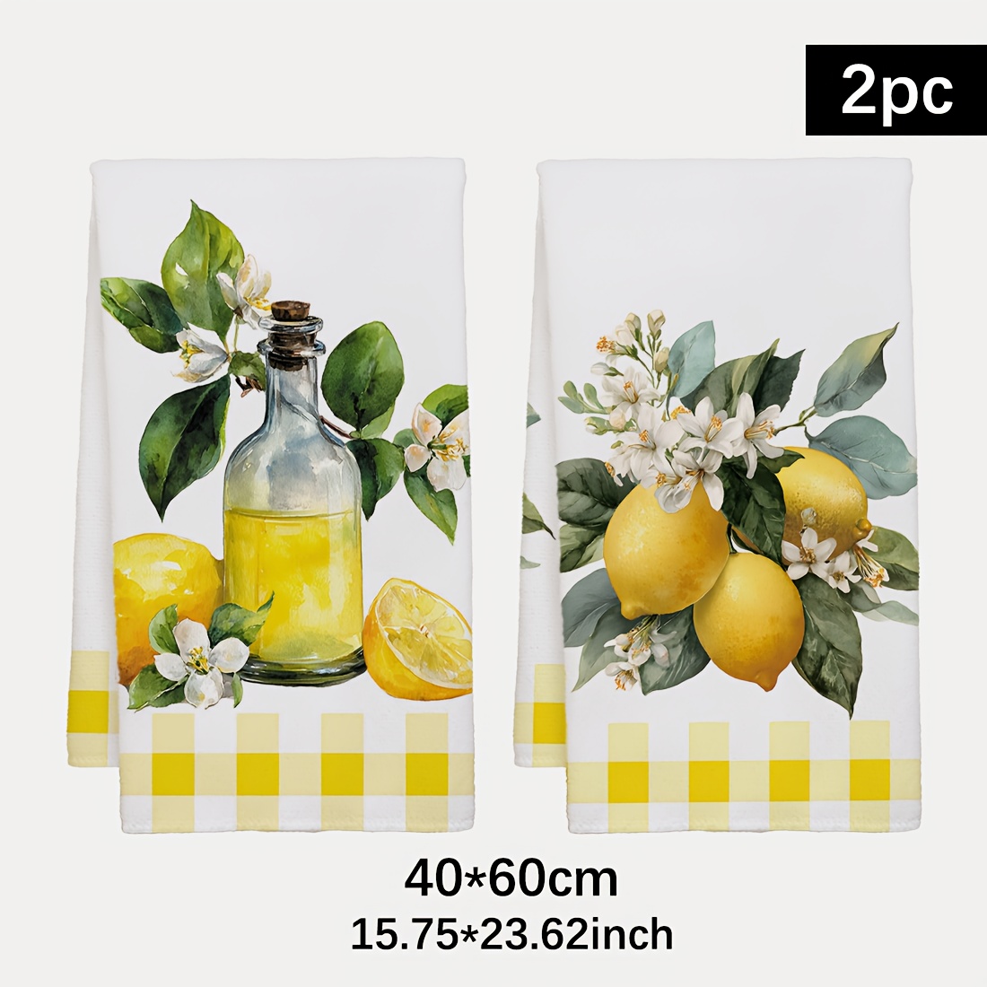 Kitchen Baking Necessities - 2Pcs, Lemon Floral Pattern Kitchen Towels,