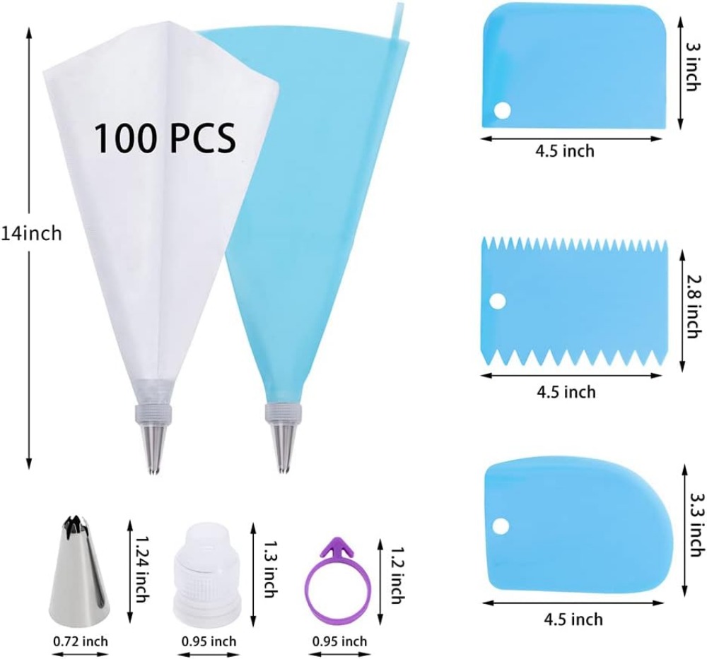 100 Pcs Disposable Pastry Bags - đánh giá và giá Decorating Tip Set