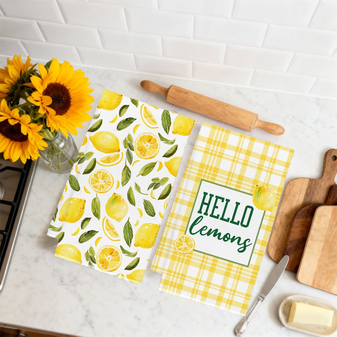2Pcs, Yellow and White Checker - đánh giá và giá Kitchen Baking Necessities